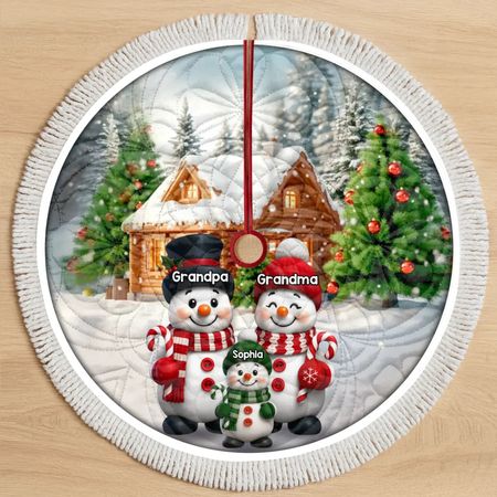 Custom Snowman Tree Skirt - Personalized Christmas Birthday Gifts For Grandma, Grandpa, Grandparents - Love Wrapped In Holiday Magic